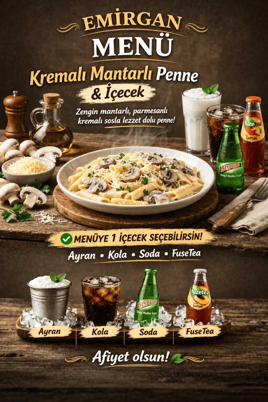 Kremalı mantarlı penna menü